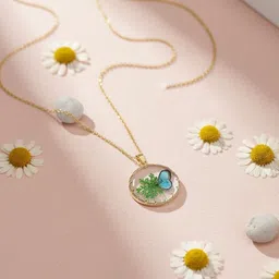 FIMBUL Gold-Plated Butterfly & Flower Resin Pendant With Chain-picture-10