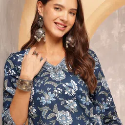 Anouk Women Floral Printed Regular Kurta with Trousers & With Dupatta image 2