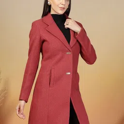 Juelle Women Self Design Notched Lapel Collar Single-Breasted Longline Winter Overcoat image 3