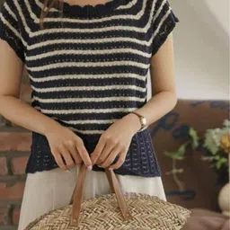 KPOP Women Striped Pullover Sweater image 2