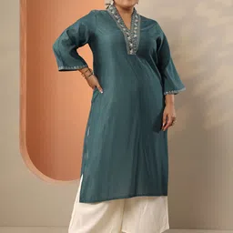 EXTRA LOVE BY LIBAS Women Embellished Silk Straight Kurta-picture-33