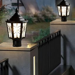 GAUVIK 2-Pcs Black Textured Outdoor Gate Lamps-picture-1