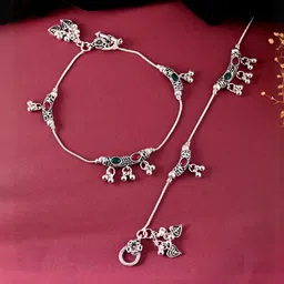 Sangria Set of 2 Silver Toned Meenakari Designed Stainless Steel Anklet-picture-39