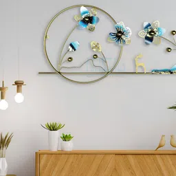 FK Metals Gold-Toned & Blue Floral and Botanical Wall Core image 5