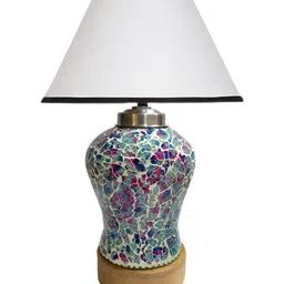 Aura White & Green Frustum Shape Glass & Wooden Table Lamp image 5