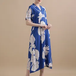 BLACK & BLAH BLAH Relaxed Fit Floral Printed A-Line Midi Dress image 3