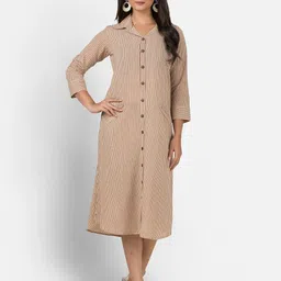 Crazy Needle Striped Shirt Collar Shirt Midi Dress-picture-12
