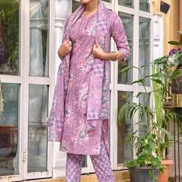 Anouk Women Floral Printed Cotton Kurta with Trousers & Dupatta image 5