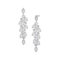 Peora Silver Plated Cubic Zirconia Studded Floral Drop Earrings image 4