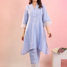 MISRI Women Floral Embroidered Regular Pure Cotton Kurta with Trousers-image-29