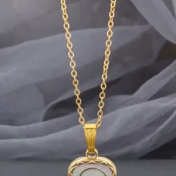 SZN Stylish And Elegent Gold-Plated Artificial Beaded Square Enamelled Pendant With Chain image 3