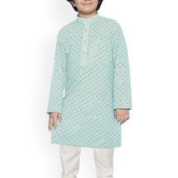 SG YUVRAJ Boys Ethnic Motifs Embroidered Mandarin Collar Sequinned Kurta with Pyjamas-picture-13