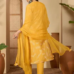 Sangria Printed V-Neck Straight Kurta With Trousers & Dupatta image 4