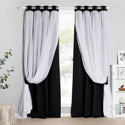 BFAM Black & White Set of 2 Floral Black Out Door Curtain-picture-20