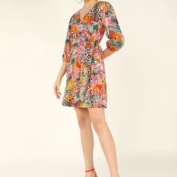 DODO & MOA Floral Print Georgette Fit & Flare Dress image 3