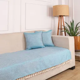 STITCHNEST Turquoise Blue Solid Other 1 Piece Sofa Cover image 1
