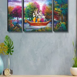 SAF Set Of 3 Green & White Radha Krishna Printed Wooden Wall Art image 5