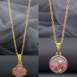 Birado Jewellery Set Of 2 Stainless Steel Gold-Plated Floral Shaped Pendants With Chains-image-75