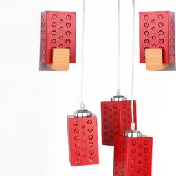 SOMIL Red & Brown 3 Pieces Textured Wooden Rectangle Shaped Wall & Ceiling Lamp Combo-image-75