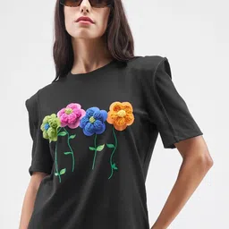 Tokyo Talkies Women Floral Printed Applique T-shirt-picture-44