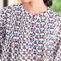 SAVI Women Floral Printed Puff Sleeve Cotton A-Line Top image 5