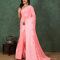 all about you Ethnic Motifs Mirror Work Pure Georgette Saree image 3