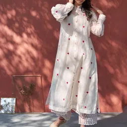 GoSriKi Geometric Embroidered Mandarin Collar Thread Work Kurta With Palazzos-picture-39