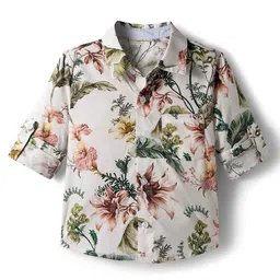 CrayonFlakes Boys Floral Printed Spread Collar Cotton Casual Shirt-picture-46