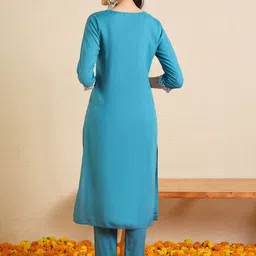 Indo Era Women Ethnic Motifs Embroidered Regular Thread Work Kurta with Trousers image 4