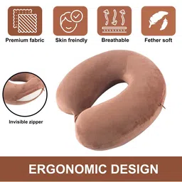 Kuber Industries Brown 3 Pieces U-Shaped Memory Foam Filled Cotton Travel Pillows image 2