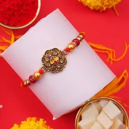 Ziory 1 Pc Floral Metal Rakhi image 1