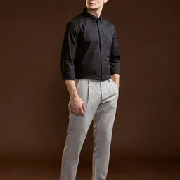 THE BEAR HOUSE Men Slim Fit Button-Down Collar Solid Cotton Formal Shirt image 2