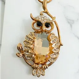 SAPRAA TRENDS Gold-Plated Stone-Studded Owl Pendants with Chain image 3