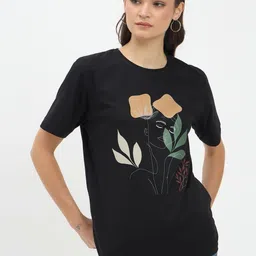 Mast & Harbour Women Floral Printed Round Neck Cotton Relaxed Fit T-shirt-picture-28