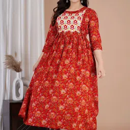 Tulsiram Women Floral Printed Cotton Fit & Flare Maternity Ethnic Dress-image-7