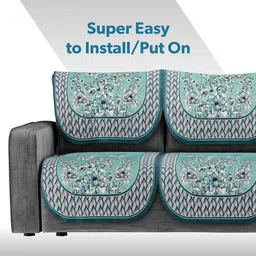 Kuber Industries Blue & White Printed Cotton Sofa Cover image 3