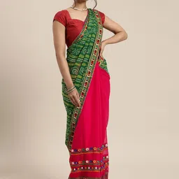 DIVASTRI Bandhani Embroidered Pure Georgette Half and Half Bandhani Saree-image-30