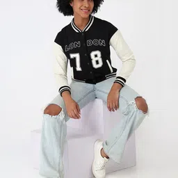 Kraus Jeans Women Geometric Varsity Jacket with Embroidered image 3