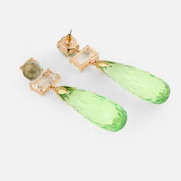 Beatnik Gold-Plated Artificial Stones Studded Teardrop Shaped Drop Earrings image 3