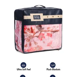 Monte Carlo Red & Pink Floral Printed Heavy Winter Double Bed Blanket 890 GSM image 4