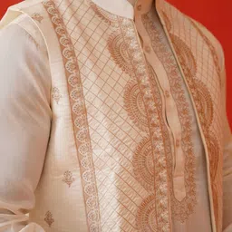 Jompers Floral Embroidered Chikankari Kurta With Pyjamas & Waistcoat image 3