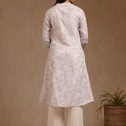 Soch Floral Printed Mandarin Collar Thread Work Linen A-Line Kurta image 5