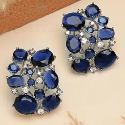 KARATCART Silver-Plated Contemporary American Diamond Studs Earrings-picture-17