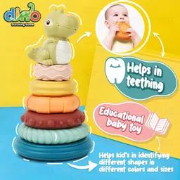 wembley Stacking Toys for Kids Baby Soft Colorful Activity 6 Rings with Dino Teether Toy image 5