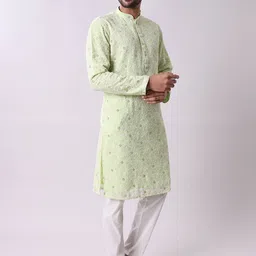 MAAHI FABS Floral Embroidered Mandarin Collar Kurta with Pyjamas image 5