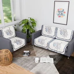 Myntra Elegant Homes Cream-Coloured & Blue Printed Cotton Sofa Cover-image-84