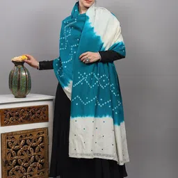 Exotic India Bandhani Tie-Dye Pure Wool Shawl With Mirror Embroidered Palla From Gujarat image 5