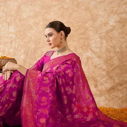 DEVATITHI Ethnic Motifs Zari Pink Banarasi Silk Saree-picture-41