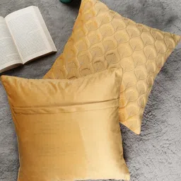 tanlooms Luxury Feather Design Yellow Color Velvet Cushion Covers Set of 1 image 3