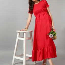 Raiyani Fashion Women Solid Round Neck Flared Fit and Flare Dress-image-20